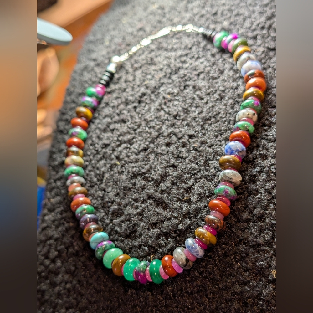 Dark Themed Pink Jade & Natural Gemstone Necklace